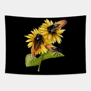 Sunflower Flying Cicada Insect Great Eastern Brood X Cicada Tapestry