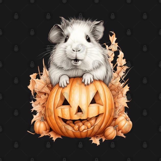 Cute Halloween Guinea Pig With Pumpkin Funny Halloween Gifts For Guinea Pigs Lover by AdawiArt