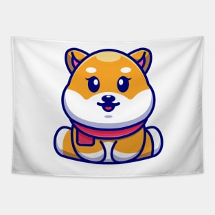 Cute baby shiba inu sitting cartoon illustration Tapestry