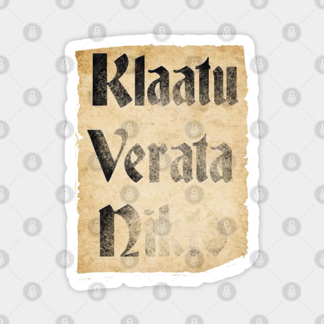 Klaatu Verata Necktie (Parchment) Magnet by lucafon18
