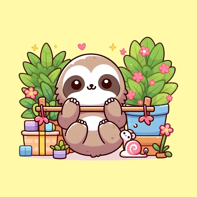 Playful Kawaii Sloth by PhotoSphere