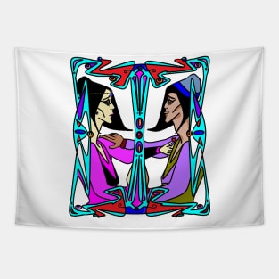 Art Deco Lovers with Black Hair Tapestry