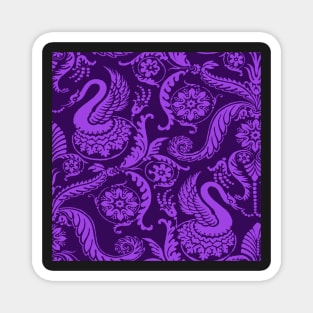 Lilac on Royal Purple Classy Medieval Damask Swans Magnet