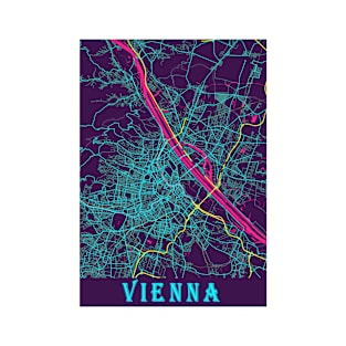 Vienna Neon City Map, Vienna Minimalist City Map Art Print T-Shirt