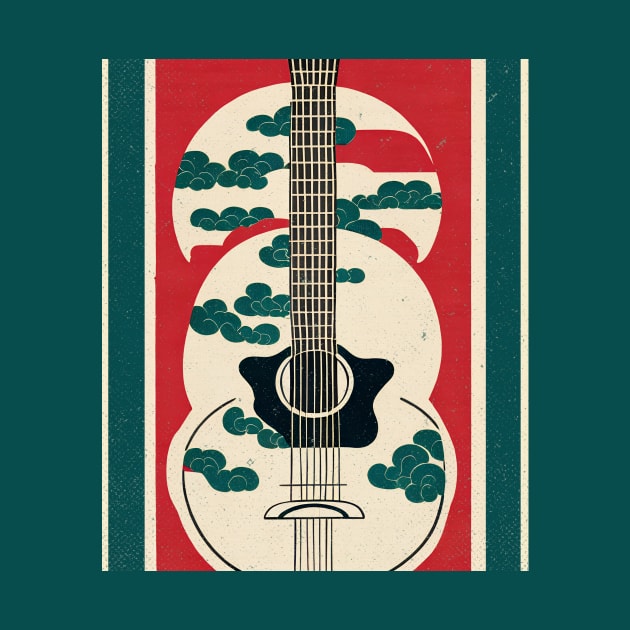 Acoustic Guitar Japanese Style Abstract Artwork by Analog Designs