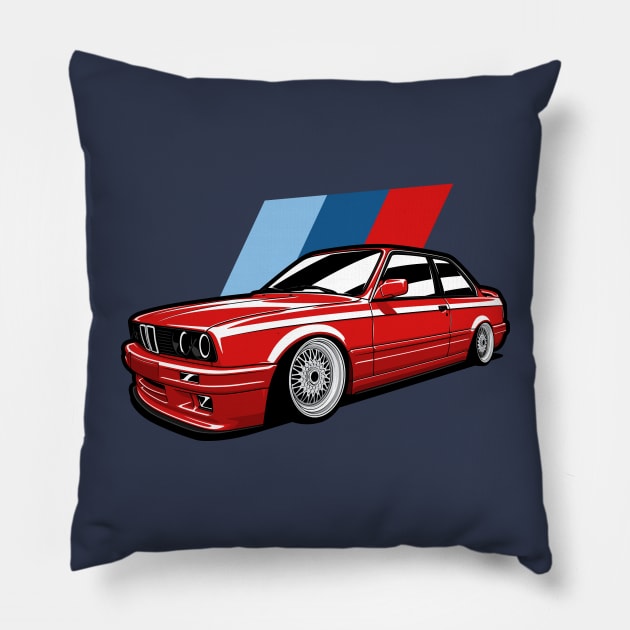 Red E30 Classic Coupe Pillow by KaroCars