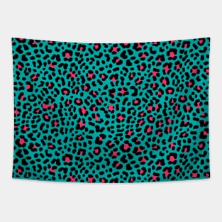 Trendy Leopard Print Pattern On Teal Blue Tapestry