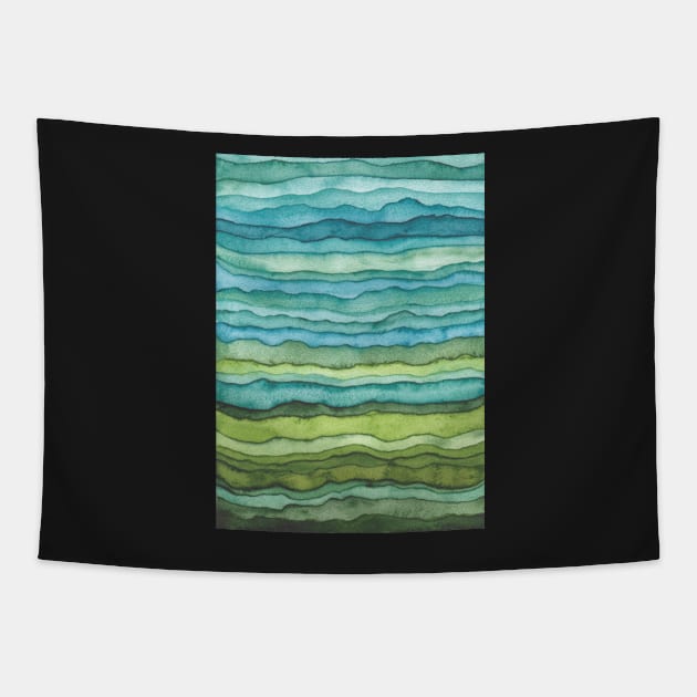 Blue and Green Waves Tapestry by Cordata