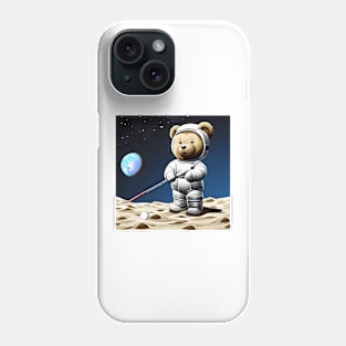 Teddy in a Space suit playing Golf on the Moon Phone Case