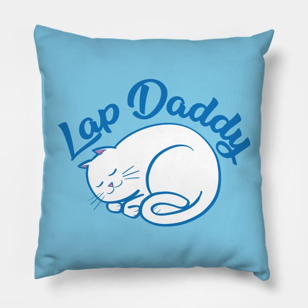 Lap Daddy (white cat) Pillow by mcillustrator