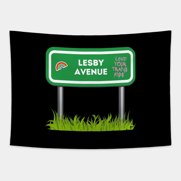Lesby Avenue Street Sign Tapestry by Rainbow Kin Wear