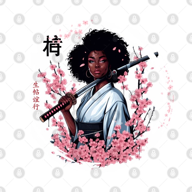 Afroamerican Girl in Kimono with Katana: A Meeting of Cultures by IA.PICTURE