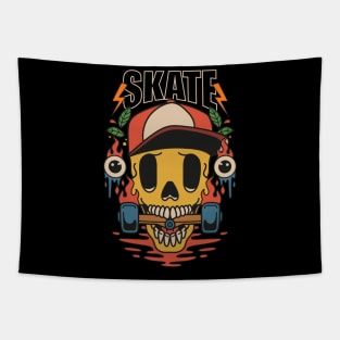 Skull Skate Illustration Tapestry