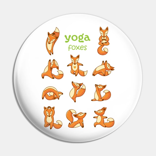 Yoga Foxes Pin by juyodesign