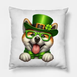 St Patricks Day Peeking Akita Dog Pillow