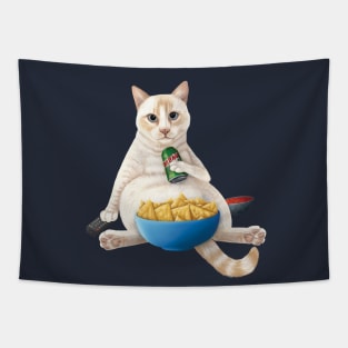 Flame point siamese - Couch Potato Cat with chips and a soda Tapestry