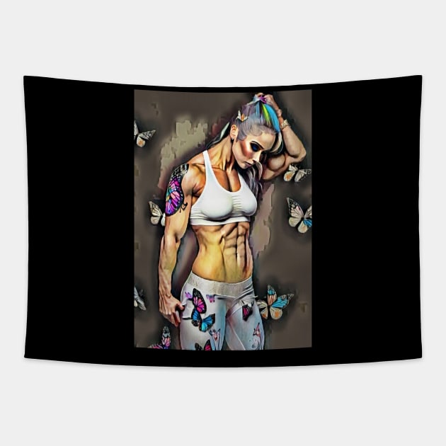 Female Bodybuilder butterflies Tapestry by PersianFMts