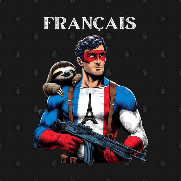 Francais: 80's Gritty Comic Book Hero with Sloth by Woodpile