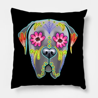 Mastiff in Grey - Day of the Dead Sugar Skull Dog Pillow