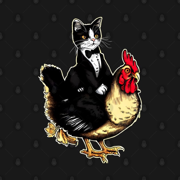 Tuxedo Cat on a Chicken Funny by T-shirt US