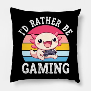 I'd Rather Be Gaming Cute Kawaii Axolotl Gamer Pillow