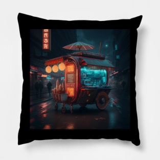 Cart Ramen - Cyberpunk Cityscape Pillow
