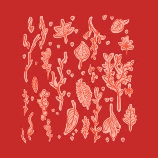 Pastel Red Outdoor Leaves Collection T-Shirt