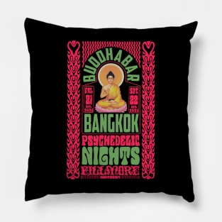 Psychedelic Nights at Bangkok Buddha Bar - Vintage Poster Design Pillow