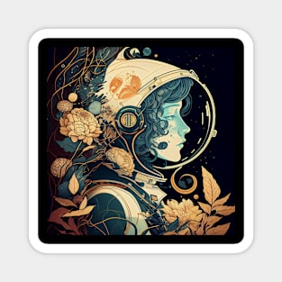 Female Astronaut Vintage Art Nouveau Alphonse Mucha Style Magnet