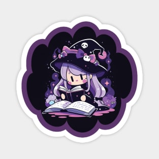 Baby Witch Scorpio Zodiac Sign Reading Spell Book Chibi Style Magnet