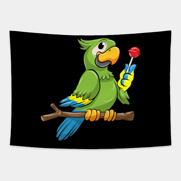 Parrot with yellow Beak and Lollipop Tapestry by Markus Schnabel