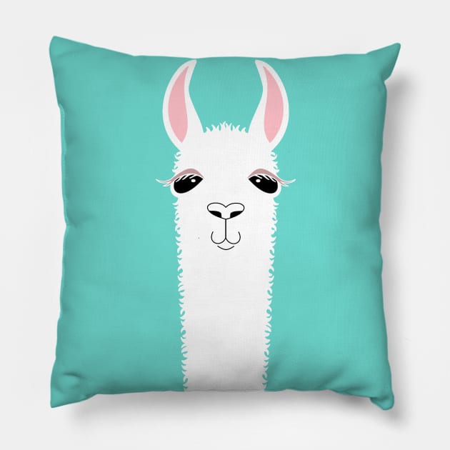 LLAMA ALPACA PORTRAIT ON BLUE Pillow by JeanGregoryEvans1