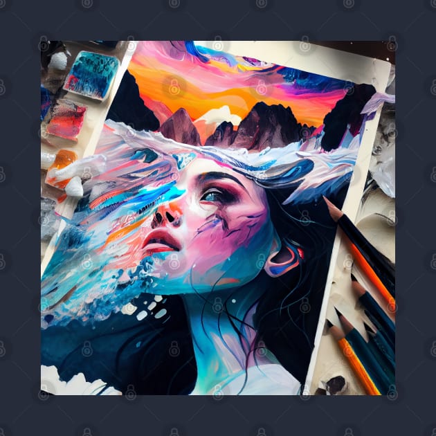 Abstract Painting of Girl Besides a Glacier by Legendary T-Shirts