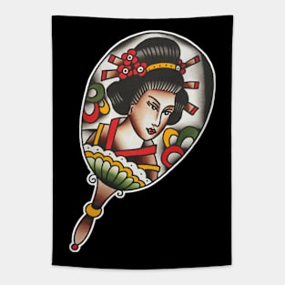 Geisha Fan Tattoo Design Tapestry