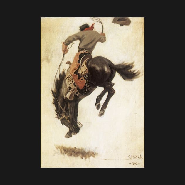 Vintage Cowboy, Bronco Buster Study by NC Wyeth by MasterpieceCafe