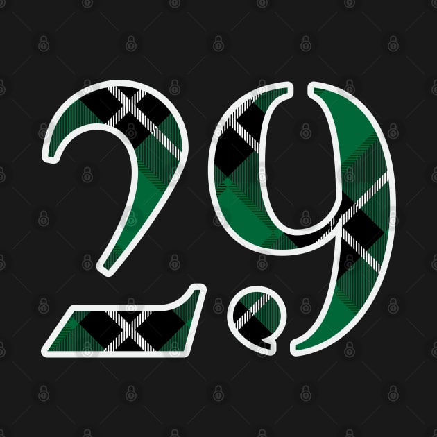 29 Sports Jersey Number Green Black Flannel by Design_Lawrence