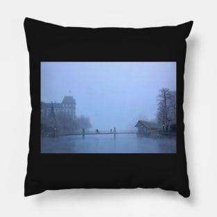 Crossing Aare river in Thun town Pillow