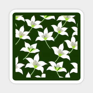 Small white lilies on a green base Magnet