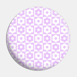 Purple and White Checkered Flower Pattern Pin