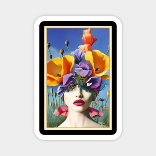 Floral painting of a Poppy girl in the Pop Surrealism style a painting of a girl Magnet