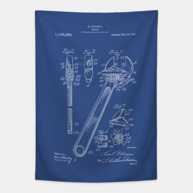 Adjustable Wrench Patent Blueprint Peterson Tapestry by Rebus28