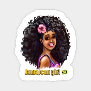 Jamaican girl I with pink hibiscus flower in her big natural afro hair. The best Gifts for black women 2022 Jamaica Magnet