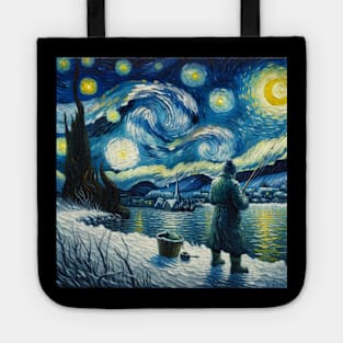 Ice Fishing Under Starry Night - Winter Fishing Tote