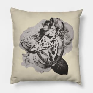 Surreal cheeky giraffe and roses collage Pillow