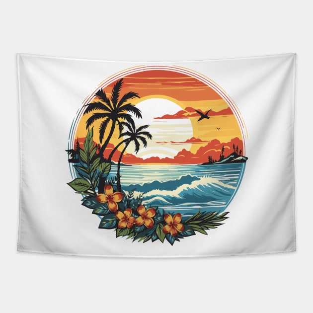 Comes Sun Beach 2023 Tropical Hello Summer Tapestry by Creative Art Store