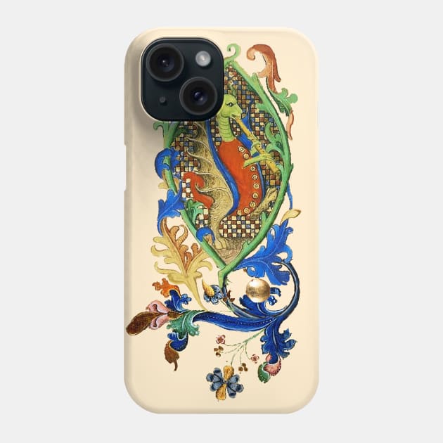 WEIRD MEDIEVAL BESTIARY MAKING MUSIC, Dragon Playing Flute Phone Case by BulganLumini