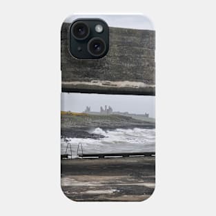 Craster Sea Wall View of Dunstanburgh Castle, Northumberland, UK Phone Case