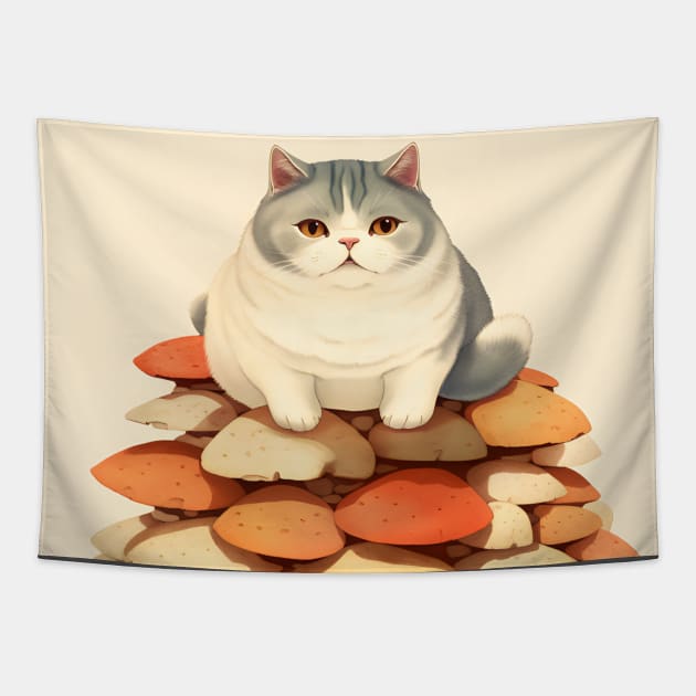 Feline Forest Fungi: Whimsical Adventures of Cats and Mushrooms Tapestry by KittyStampedeCo