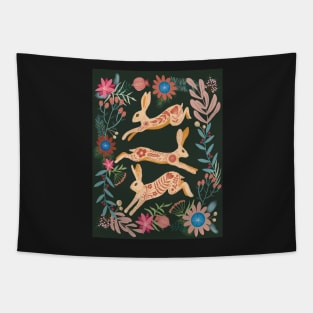 Leaping hare folk art Tapestry