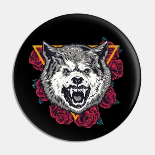 Red Rose And Wolf Pin